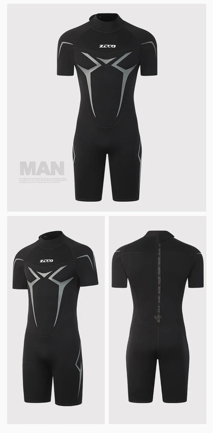 3mm Wetsuits for Men Women Neoprene Diving Suits Back Zipper Short Sleeve Swimsuits for Diving Snorkel Surfing Swimming Wet Suit