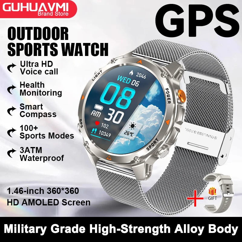 2026 New Outdoor Sport GPS Position Smart Watch Men 3ATM Waterproof Compass Altimeter 540mAh BT Call Fitness Watch