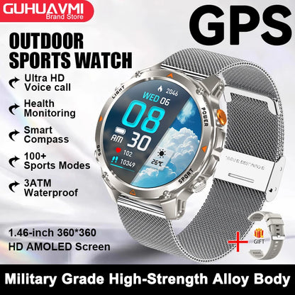 2026 New Outdoor Sport GPS Position Smart Watch Men 3ATM Waterproof Compass Altimeter 540mAh BT Call Fitness Watch