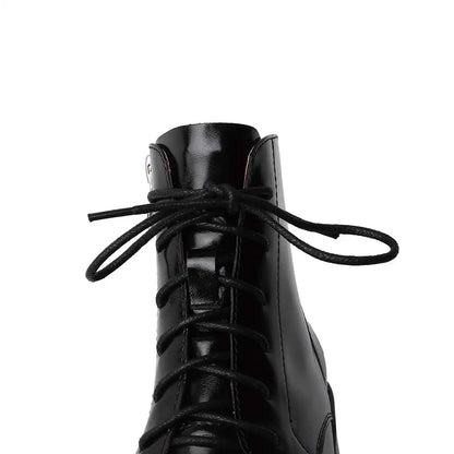 Krazing Pot 2025 Hot Sale Genuine Leather Square Toe Chelsea Boots High Heels Winter Season Lace Up Superstar Ins Ankle Boots