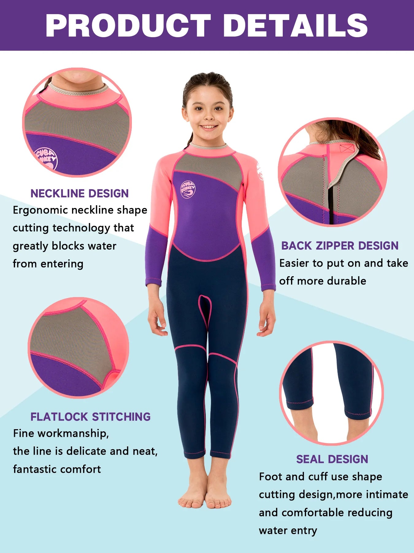 Kids Wetsuit for Boys Girls Toddler  2.5MM Neoprene Long Sleeve Wet Suits for Swimming