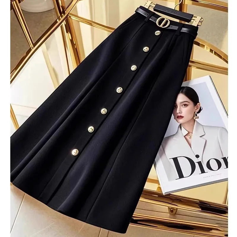 2025 Female High Waist Maxi Skirt Advanced Feeling Women A-word Long Skirts Spring Autumn Ladies Fashion Solid Color Maxi Skirt