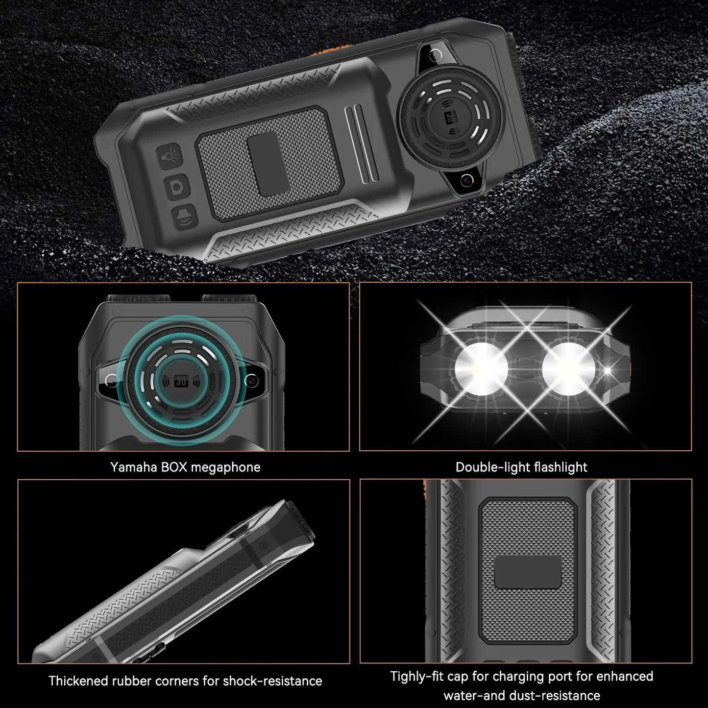 Rugged Outdoor Mobile Phone 4 Quad Sim Voice Changer Dual Torch Loudspeaker Large Button Powerbank Large Battery SOS Call Mobile
