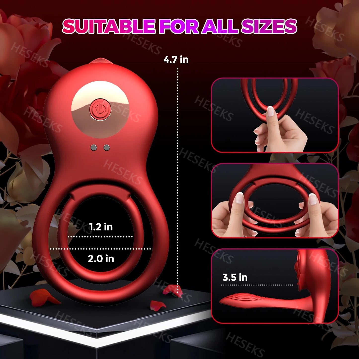 HESEKS Vibrating Cock Ring Penis Ring for Men Ejaculation Delay Rose Vibrator Clitoral Stimulator Penis Cockr Sex Toy for Couple