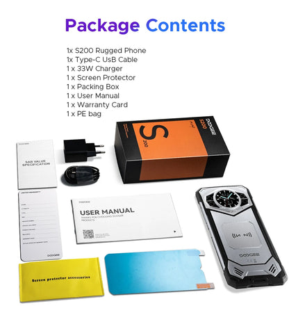 Global Version DOOGEE S200 5G Rugged Phone 12GB +256GB 6.72" Display 100MP AI Main Camera 10100mAh Mobilephone Android 16 NFC