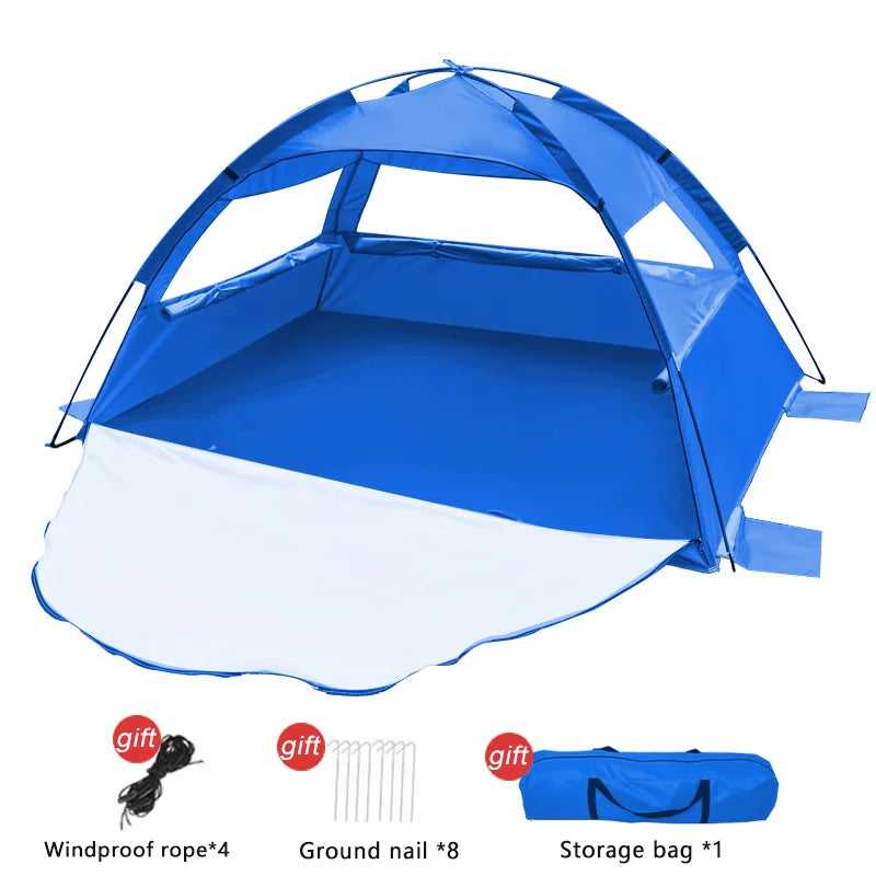 Beach Tent 2-3 Persons Pop Up Tent Automatic Quickly Open Outdoor Camping Tour  Portable Sun protection with Extended Mat