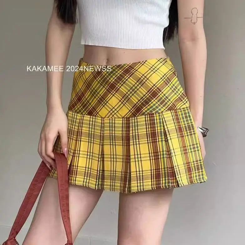 Women's High Waist Slim College Style A-shaped Anti-exposure Plaid Pleated Jk Skirt
