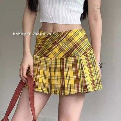 Women's High Waist Slim College Style A-shaped Anti-exposure Plaid Pleated Jk Skirt