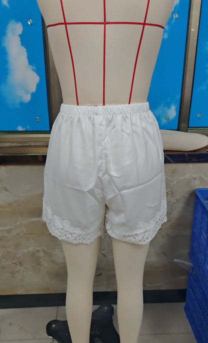 Y2k Women Silk Satin Shorts Lace Trim Patchwork Micro Mini Slip Shorts Low Rise Lingerie Pajamas Coquette Boxers Streetwear