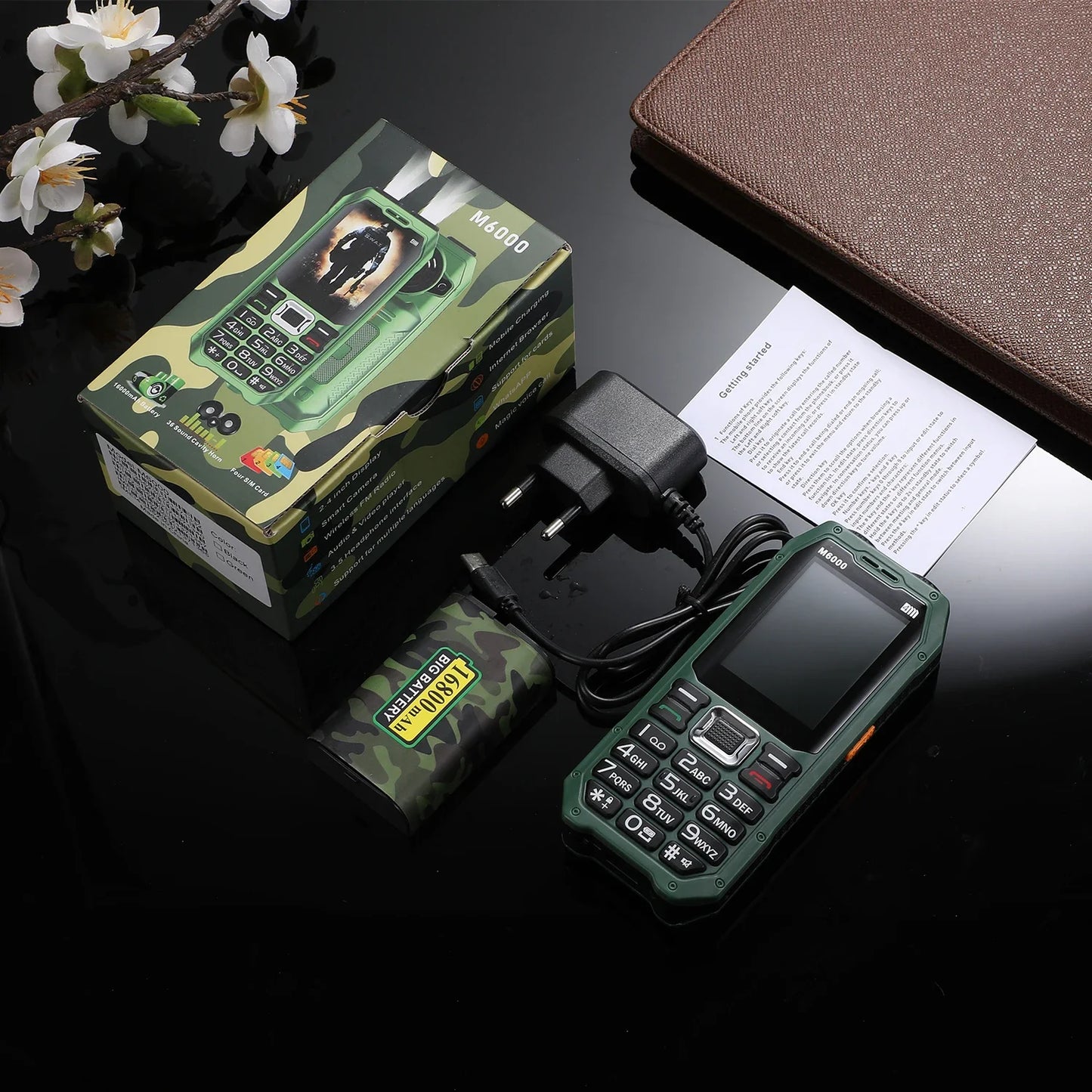 Rugged Outdoor Mobile Phone 4 Quad Sim Voice Changer Dual Torch Loudspeaker Large Button Powerbank Large Battery SOS Call Mobile