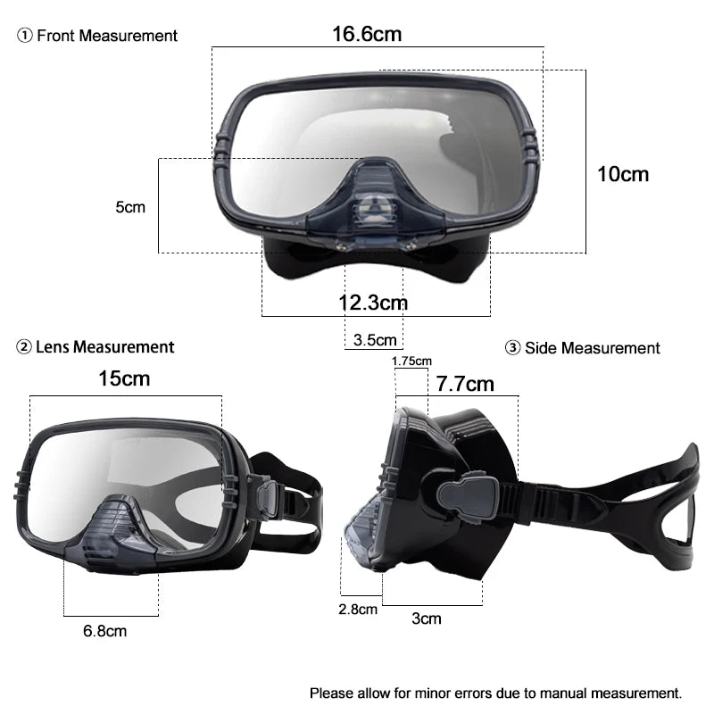 Large Frame Diving Mask with Drain Valve | HD Tempered Glass Lens & Adjustable Silicone Strap,Swim Goggles,buceo, 수영,스노클링,