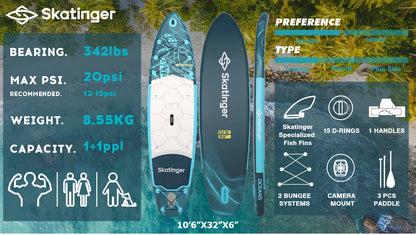 SUB Waterproof Inflatable Paddle Board 10'6''x32''x6''Adult Standing Style Aquatic Fishing With Accessories SUP сапборд