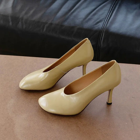 Woman Shoes Sexy Heeled For Retro Pumps French Style Leather Pumps Slip On European Spring High Heels Handmade Vintag Dress Pump