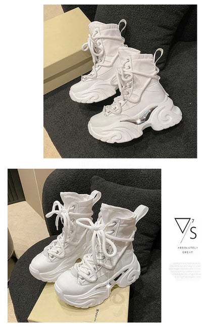 Women's Pink Boots Platform New in  Calf High Boot Woman Winter Girl's Ankle Bootie White Sneakers Trends 2023 Cross Strap Bling
