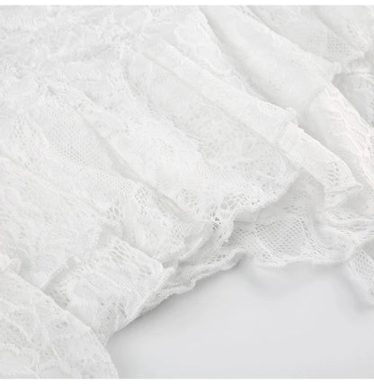 White Lace Halter Stage Performance Skirt Asymmetrical Midi Skirt Smart Dance Costume Korean Style Commute Polyester Fabric