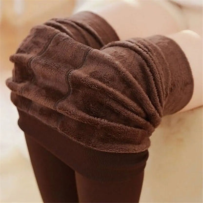 Women Winter Thermal Warm Velvet Thick Pantyhose Fluff Lined Stretch Slim Leggings Pants Ankle-Length