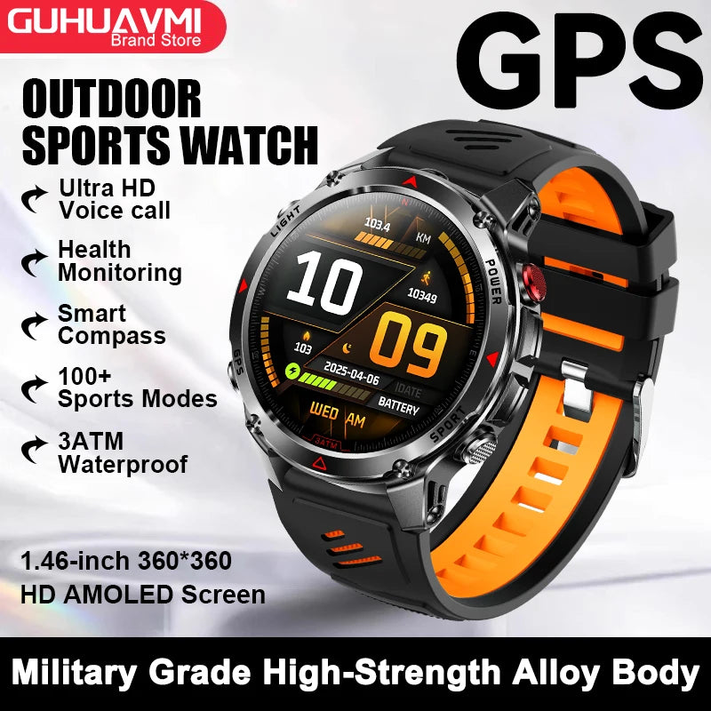 2026 New Outdoor Sport GPS Position Smart Watch Men 3ATM Waterproof Compass Altimeter 540mAh BT Call Fitness Watch
