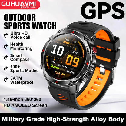 2026 New Outdoor Sport GPS Position Smart Watch Men 3ATM Waterproof Compass Altimeter 540mAh BT Call Fitness Watch