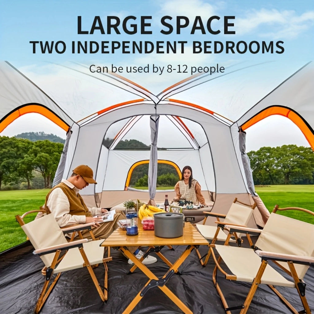 5-8 Person Camping Tent 2 Bedroom 1Hall  Double Layers Oversize Thickened Rainproof Tent Outdoor Family Camp Tour Equipment