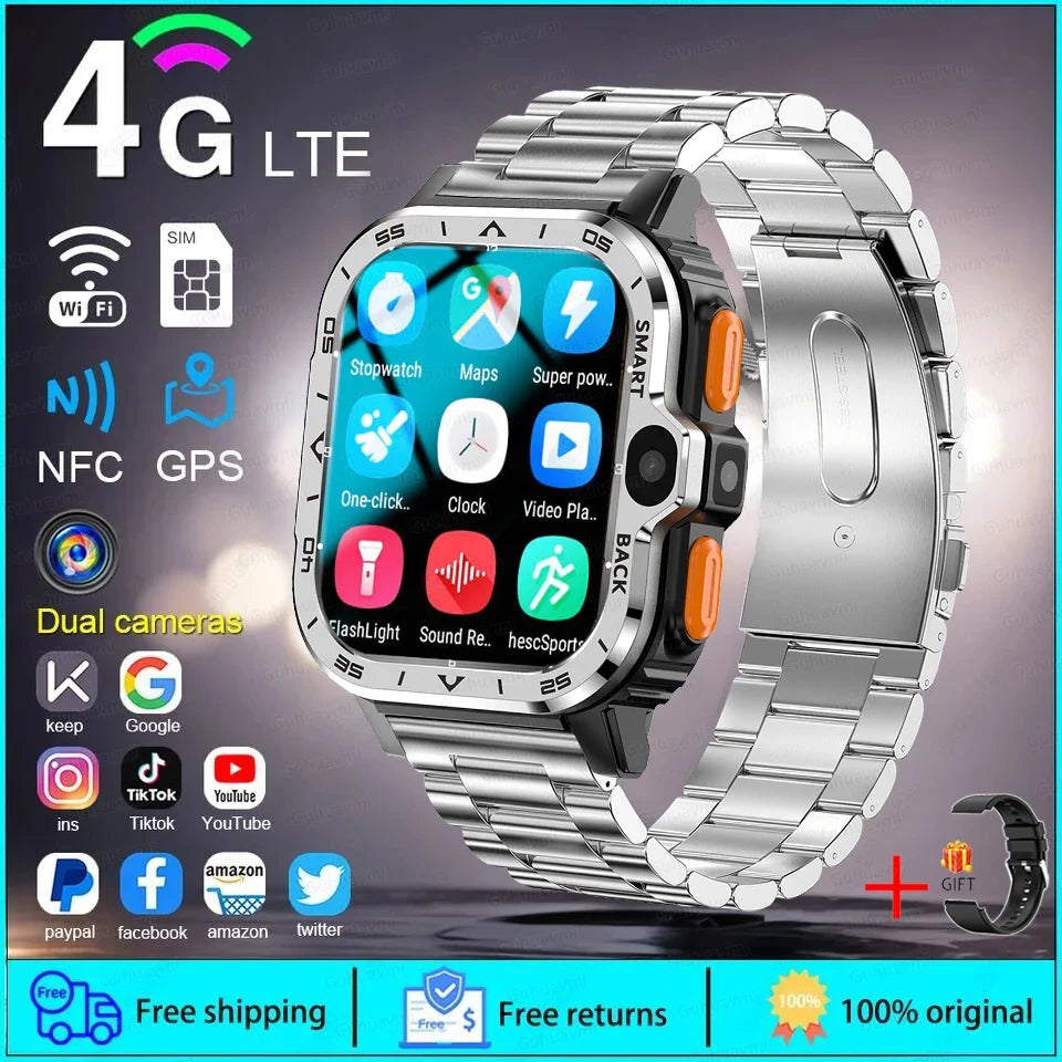 PGD SmartWatch 4G LTE GPS Wifi SIM Card NFC Dual Camera Rugged 64G ROM Storage Heart Rate Sports Smart Watch Men