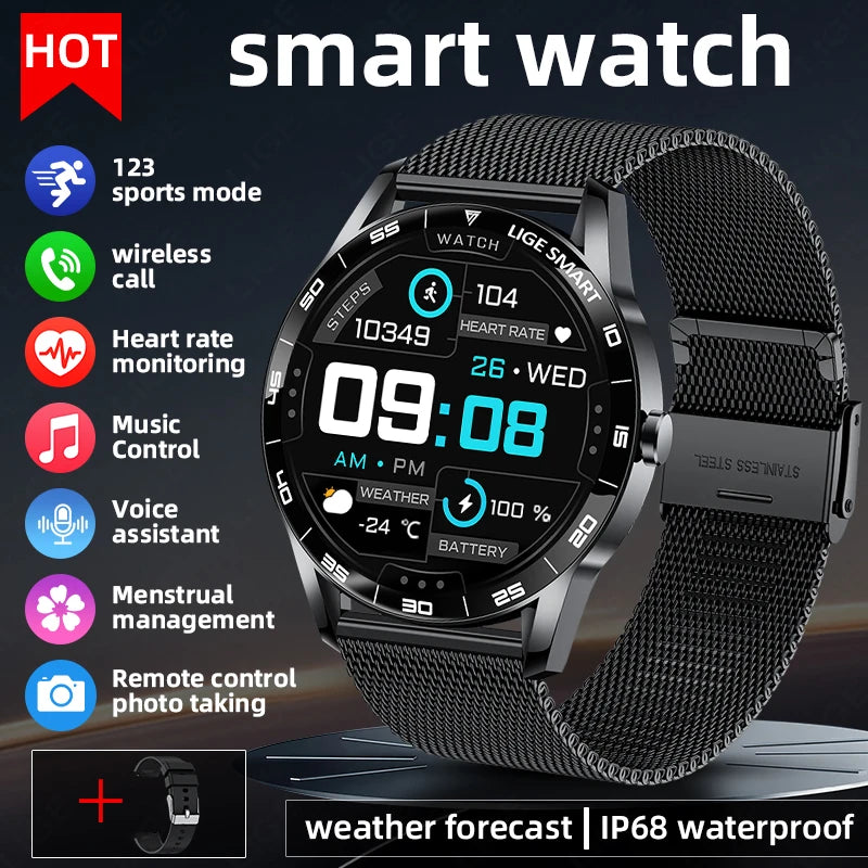 LIGE New Steel Smart Watch Men 1,38inch Bluetooth Call Business Men Watches Fitness Activity Sports Heart Rate Health Smartwatch