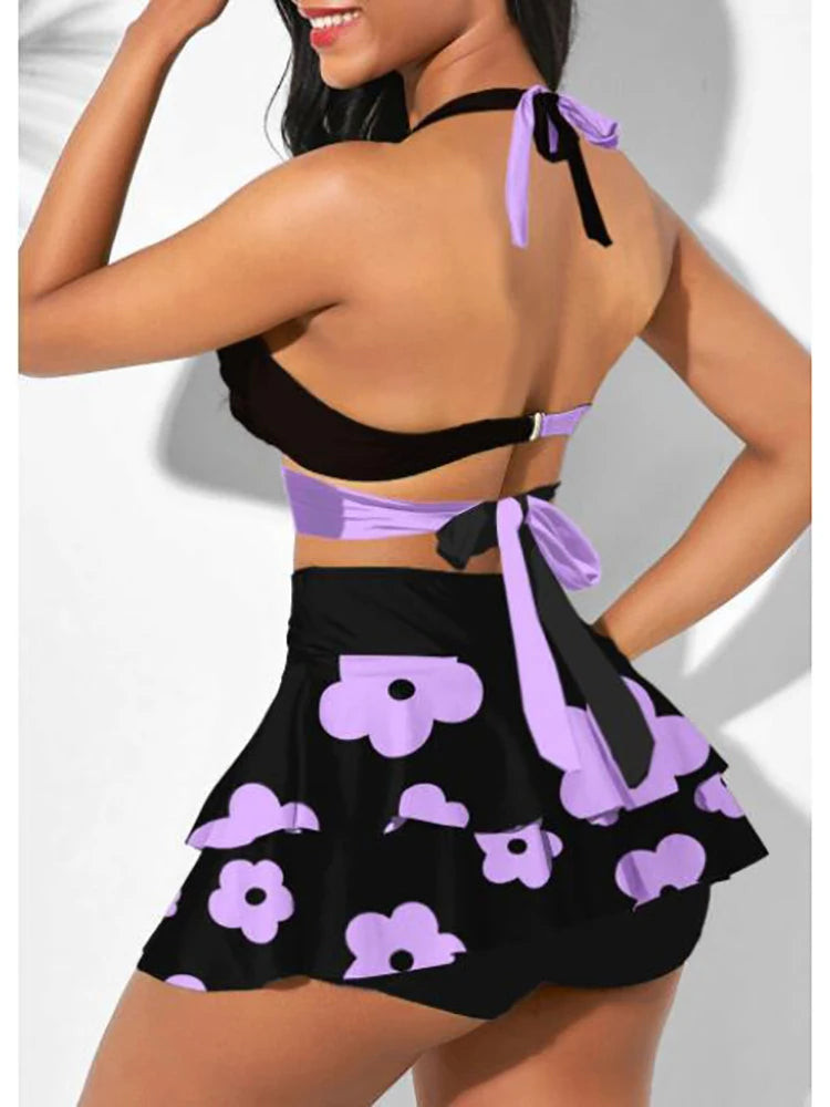 2025 Women Summer Swimsuit Push Up 2 Piece Bikini Set Female High Waist Sports Swimwear With Cover Up Skirt Bathing Suit S-3XL