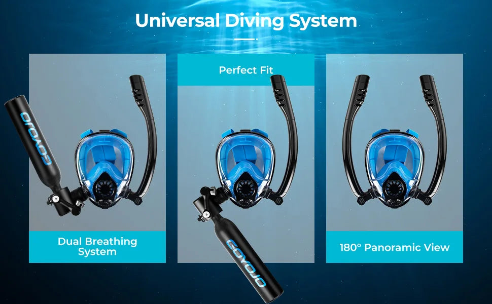 0.5L Mini Scuba Tank Full-Face Snorkel Mask Combo High Aluminium 5-8 Min Diving Underwater Breathing Oxygen Air Supply
