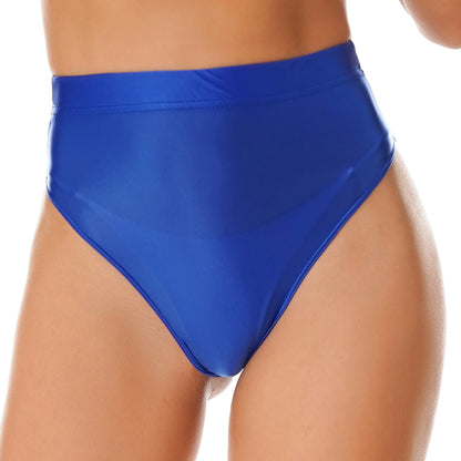 Women Glossy Shorts High Waist Fitness Short Leggings Oil Shiny Knee-Length Tights Swimming Trunks Female Workout Sports Bottoms