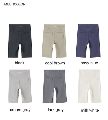 BIVIGAOS Summer New Back Pocket Sharkskin Cycling Shorts Women Cool Knee Length Short Leggings Casual Elastic Sport Biker Shorts