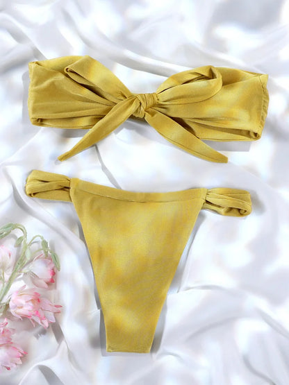 Swimsuit 2026 Bandeau Bikini Green Beachwear High Cut Swimsuits Push Up Swimwear Micro Bikinis Two-Piece Bathing Suit