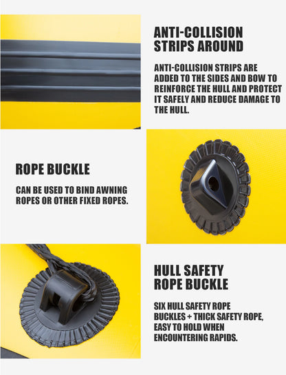 KOETSU Inflatable Kayak Fishing Boat: Bright Yellow 2-Person Drift Craft for Anglers