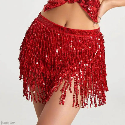 Sexy Women Belly Dance Hip Tutu Skirt Scarf Wrap Belt Glitter Sequins Tassel Hipscarf Skirt Sundress Costume Fringe Skirt Outfit