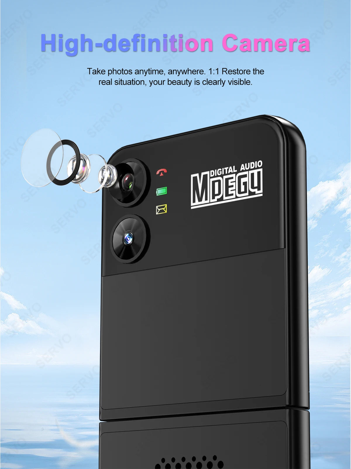 SERVO 4 SIM Fashionable Flip Cellular Phone Speed Dial Flashlight Magic Voice FM Radio 2G GSM Foldable Mobile Phone Type-C 2.6"