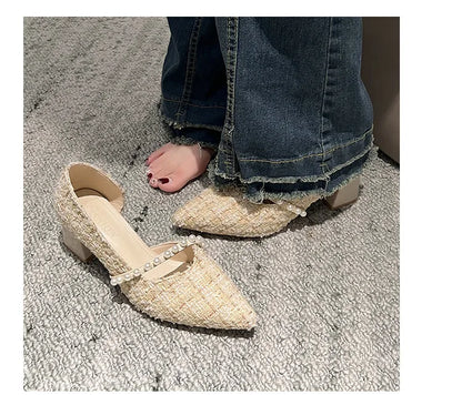 Woman Sexy High Heels New Elegant Wedding Dress Shoes Ladies Shallow Office Party Shoes Tweed Style Side Hollow Single Shoes