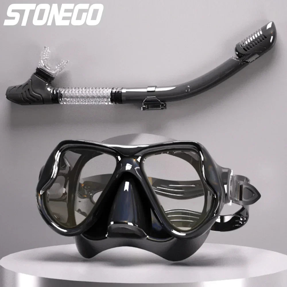 Snorkeling Gear Diving Mask Snorkel Set Full Face Silicone Large Frame Dry Snorkel for Water Sports