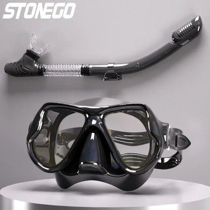 Snorkeling Gear Diving Mask Snorkel Set Full Face Silicone Large Frame Dry Snorkel for Water Sports