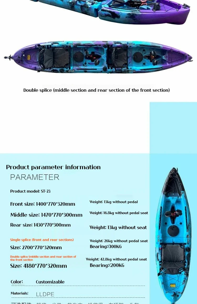 2025 Portable LLDPE Kayak With Split Hard Shell Electric Pedal-Driven Canoe For Solo Tandem Lake Sea Adventures Modular Assembly