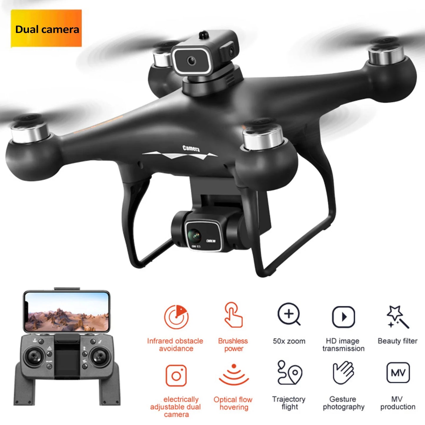 Remote Control Drone 4K Dual Camera Obstacle Avoidance Brushless Motor RC Quadcopter Drone with Storage Bag for Kids Adults