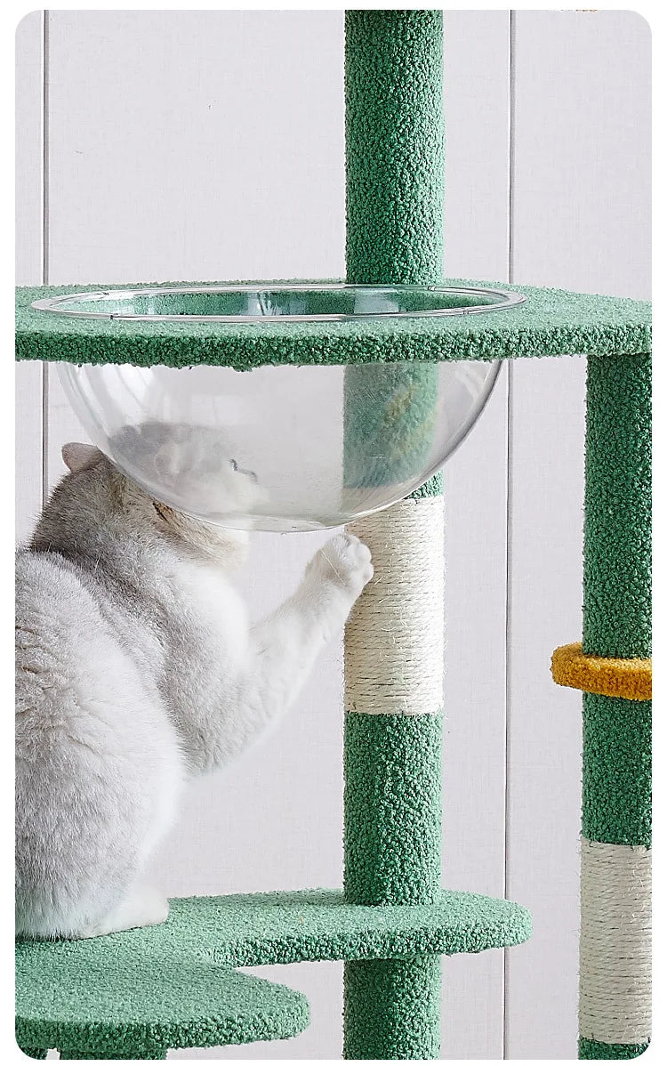 Cactus Cat Tree,Large Multi-Level Cats Climbing Tower, Scratching Post, Cozy Pet Bed