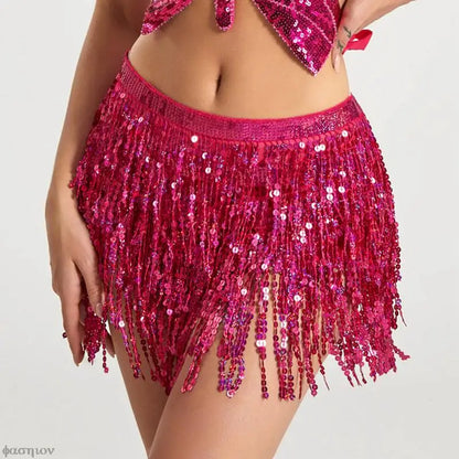 Sexy Women Belly Dance Hip Tutu Skirt Scarf Wrap Belt Glitter Sequins Tassel Hipscarf Skirt Sundress Costume Fringe Skirt Outfit