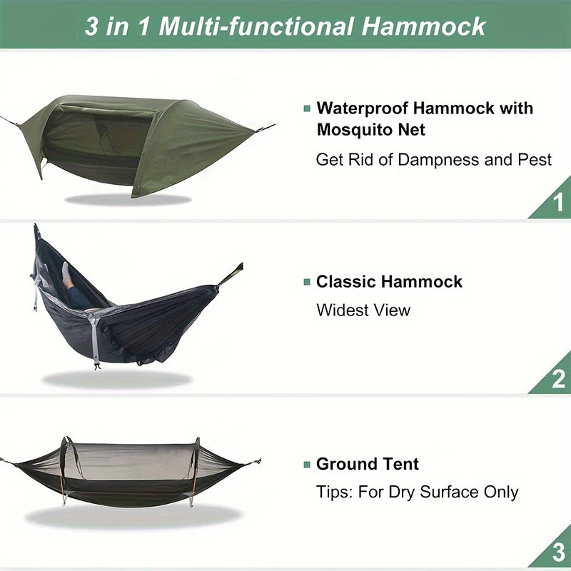 Camping Hammock Tent With Mosquito Net And Rain Fly For 1 Persons Backpacking Bed Lightweight Waterproof Hiking Backyard Outdoor