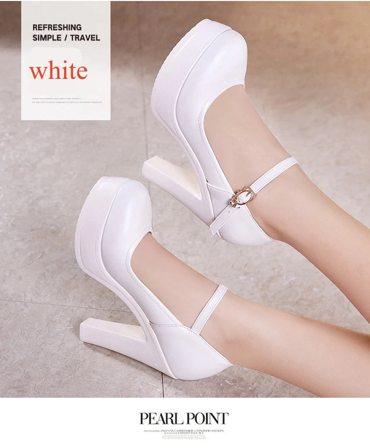 8 10 12cm Small Size 32-43 Shallow Thick Bottom Platform Pumps Women 2025 Block High Heels Shoes for Office Model Wedding Dress