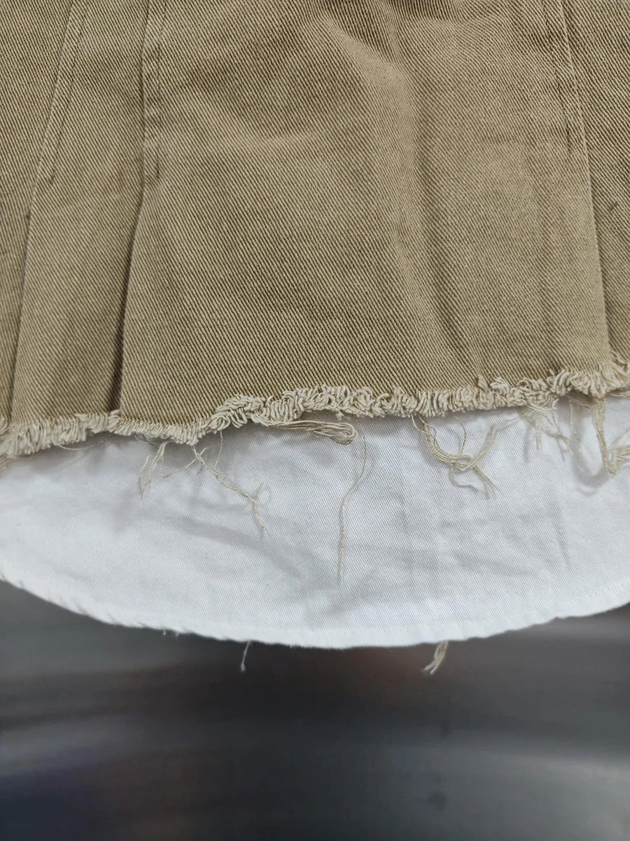 KBQ Temperament Slim Fit Denim Mini Slirts For Women High Waist Spliced Button Daily Casual Commute Skirt Female Fashion Style