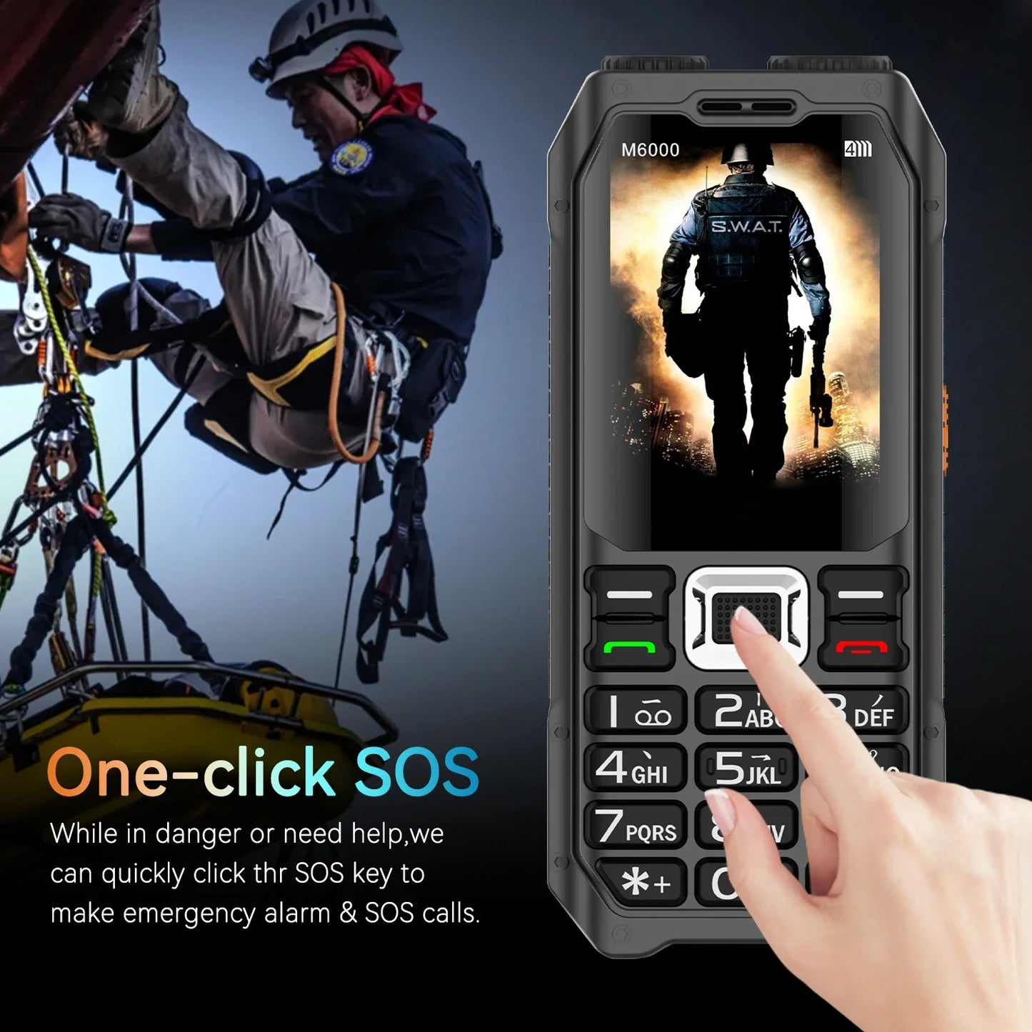 Rugged Outdoor Mobile Phone 4 Quad Sim Voice Changer Dual Torch Loudspeaker Large Button Powerbank Large Battery SOS Call Mobile