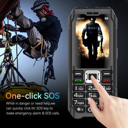 Rugged Outdoor Mobile Phone 4 Quad Sim Voice Changer Dual Torch Loudspeaker Large Button Powerbank Large Battery SOS Call Mobile