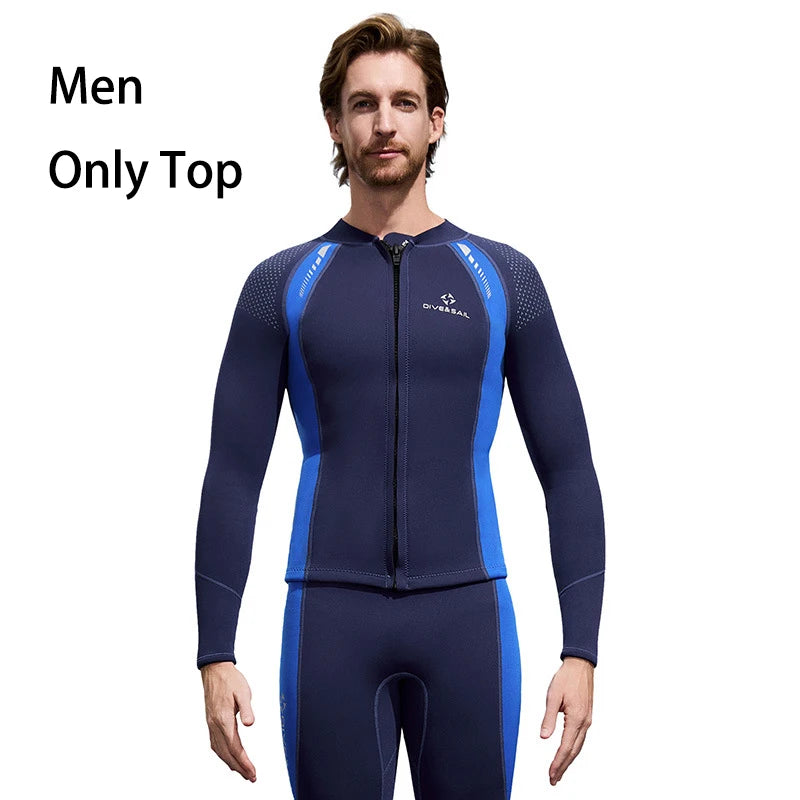 2025 New Men Women Wetsuit Top 3mm Neoprene Wetsuit Jacket Long Sleeve Front Zipper Swimsuit Surfing Diving Tops for Water Sport