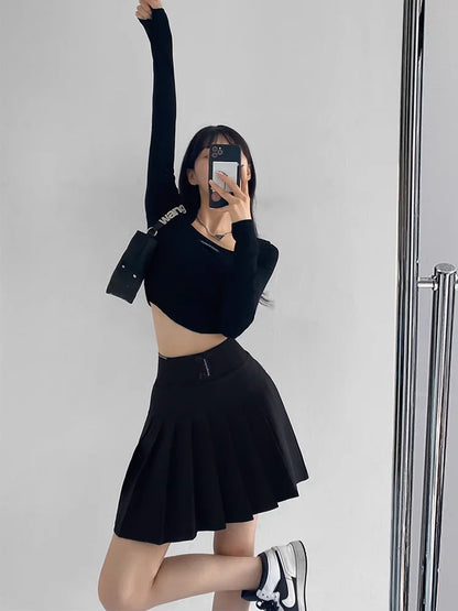 Mini Skirt Women Spring and Summer Original Letter Embroidery Elastic Waist Pleated Skirt A-line Skirt White Black
