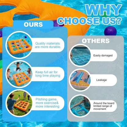 Inflatable Pool Tic Tac Toe Game Set With 10 Floating Balls Summer Water Ball Toy for Adults Teens Kids Swimming Pool Party Gift