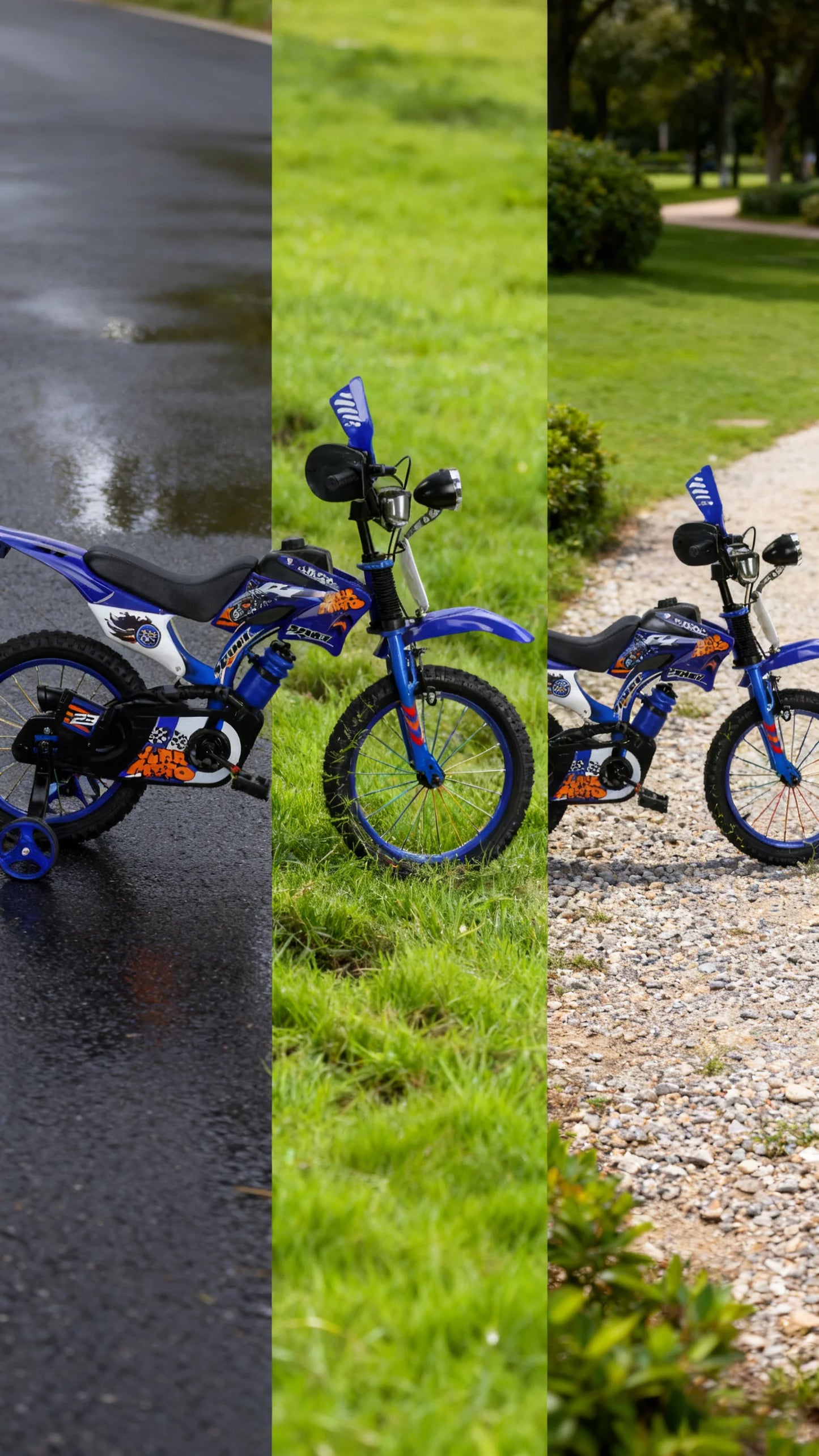 Blue Off-Road Motorcycle Bicycle Pedal Bike for Boys And Girls 12/16 Inch Children's Basic Model Foreign Trade