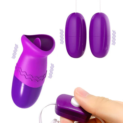 Two Balls Vibrating Love Egg Vibrator for Women Tongue Licking Nipple G-Spot Clitoris Stimulator Female Masturbator Adult Games